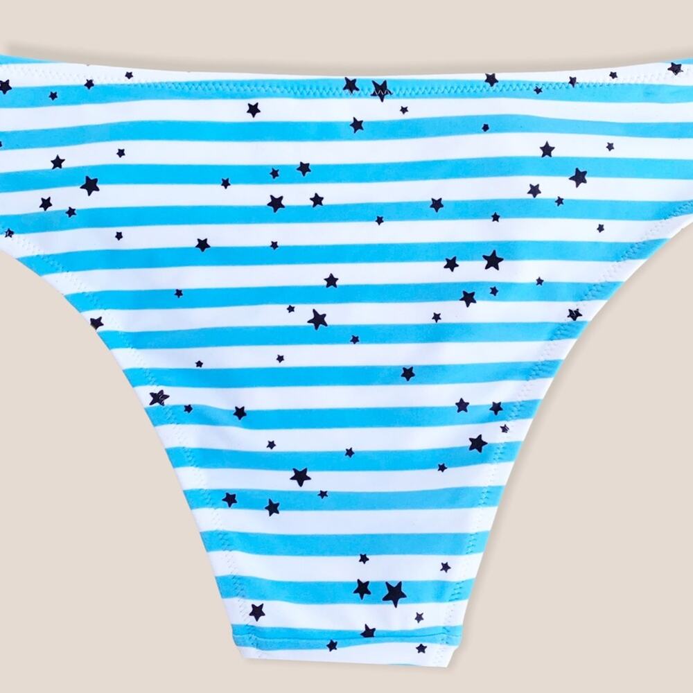 Aerie Cheeky Bikini Bottom Star Print Striped Tie Detail Blue White NWOT Size XL - Picture 9 of 10